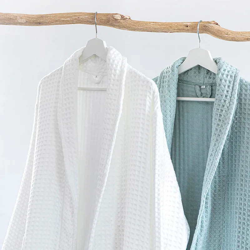 Japan Style 100%Cotton Waffle Kimono Robes Unisex Lovers Soft Bath Robe Men&Women Nightrobe Sleepwear Male Casual Home Bathrobe