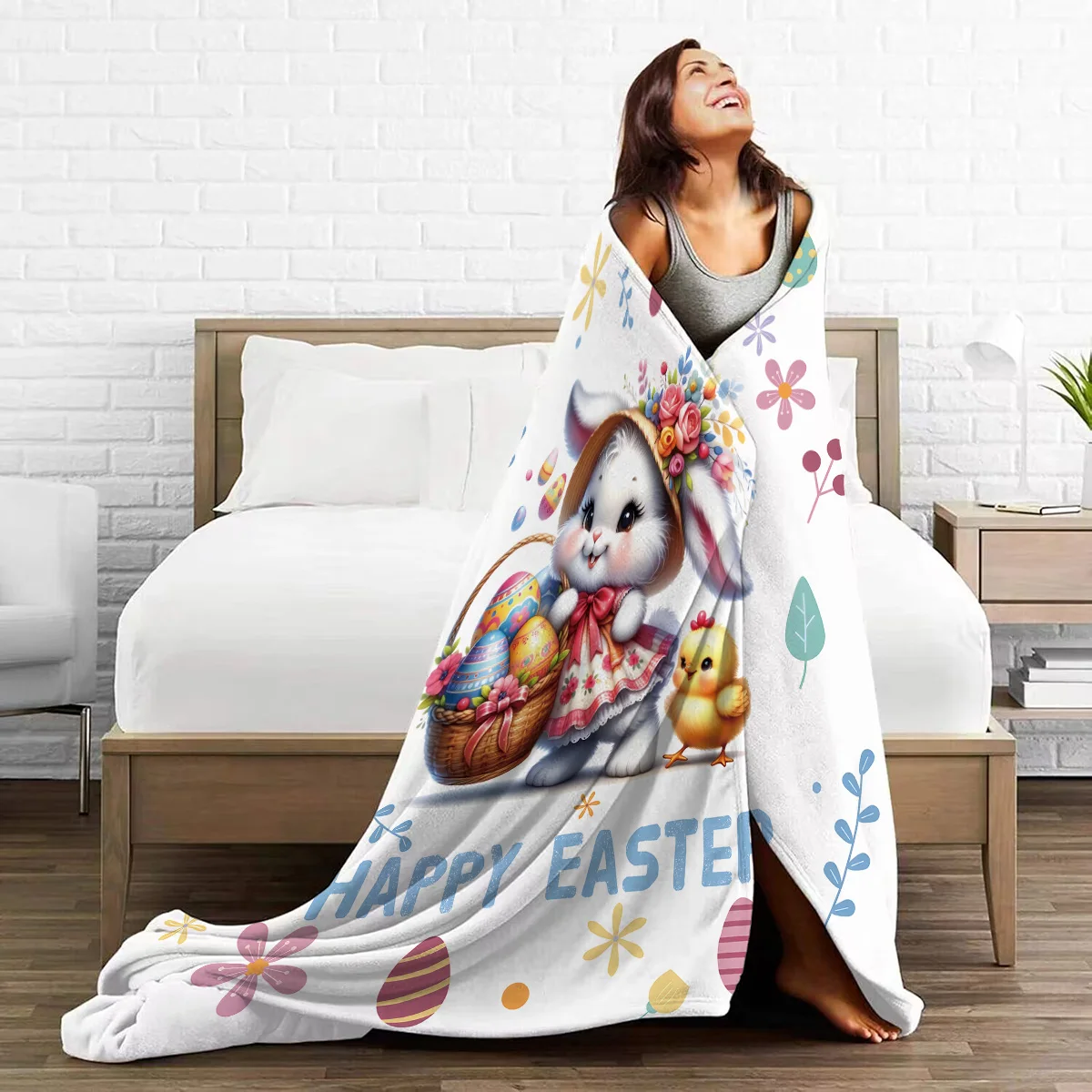 1PC Happy Easter Celebration Pattern Flannel Blanket,Soft,Skin-Friendly,Warm,Machine Washable,Suit for Sofa, Bed, Office,Camping 4