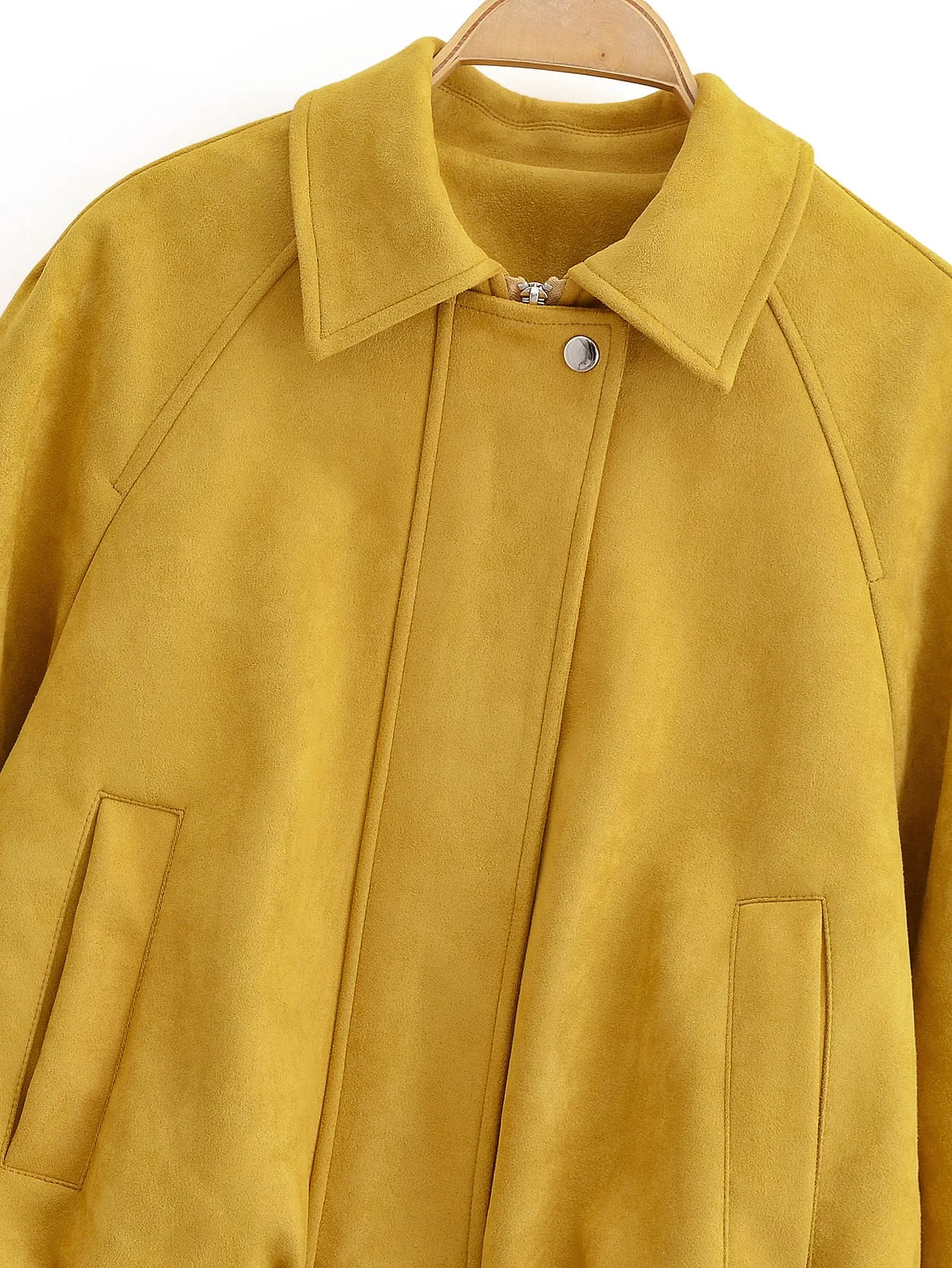 Women's Winter Casual Jackets Coat Solid Suede Turndown Collar Long Sleeves Zipper Pockets Female Fashion Lady Jacket Streetwear