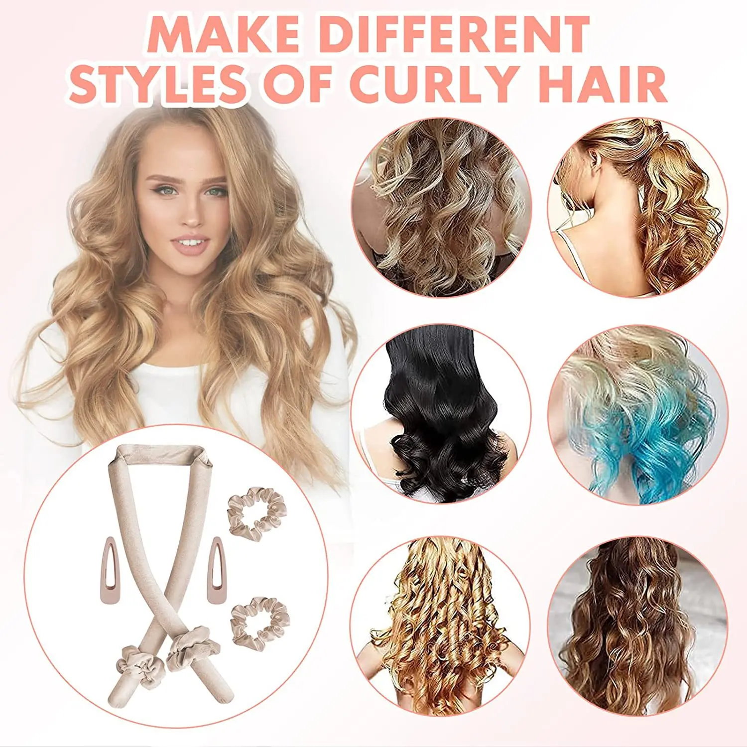 HEATLESS CURLING RIBBON/ Heatless Curls, Heatless Curler For Beach Wave Curls X Long Hair Short Hair Christmas Gift For For Child Teens Hair - View #2