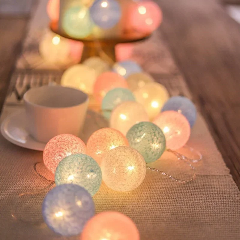 20LED Cotton Ball String Lights 2M Garland Ball Fairy Light String for Holiday Wedding Xmas Party Decoration Home Christmas Lamp