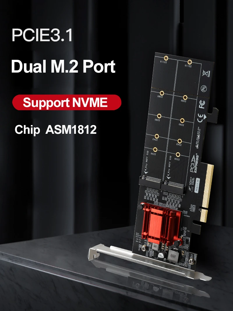 Pcie 3.1 X8 Chip Asm1812 To 2 Port M.2 Nvme Ssd Adapter Expansion Card Dual  M Key Nvme Converter Extension Riser M2 To Pcie - Add On Cards & Controller  Panels - AliExpress