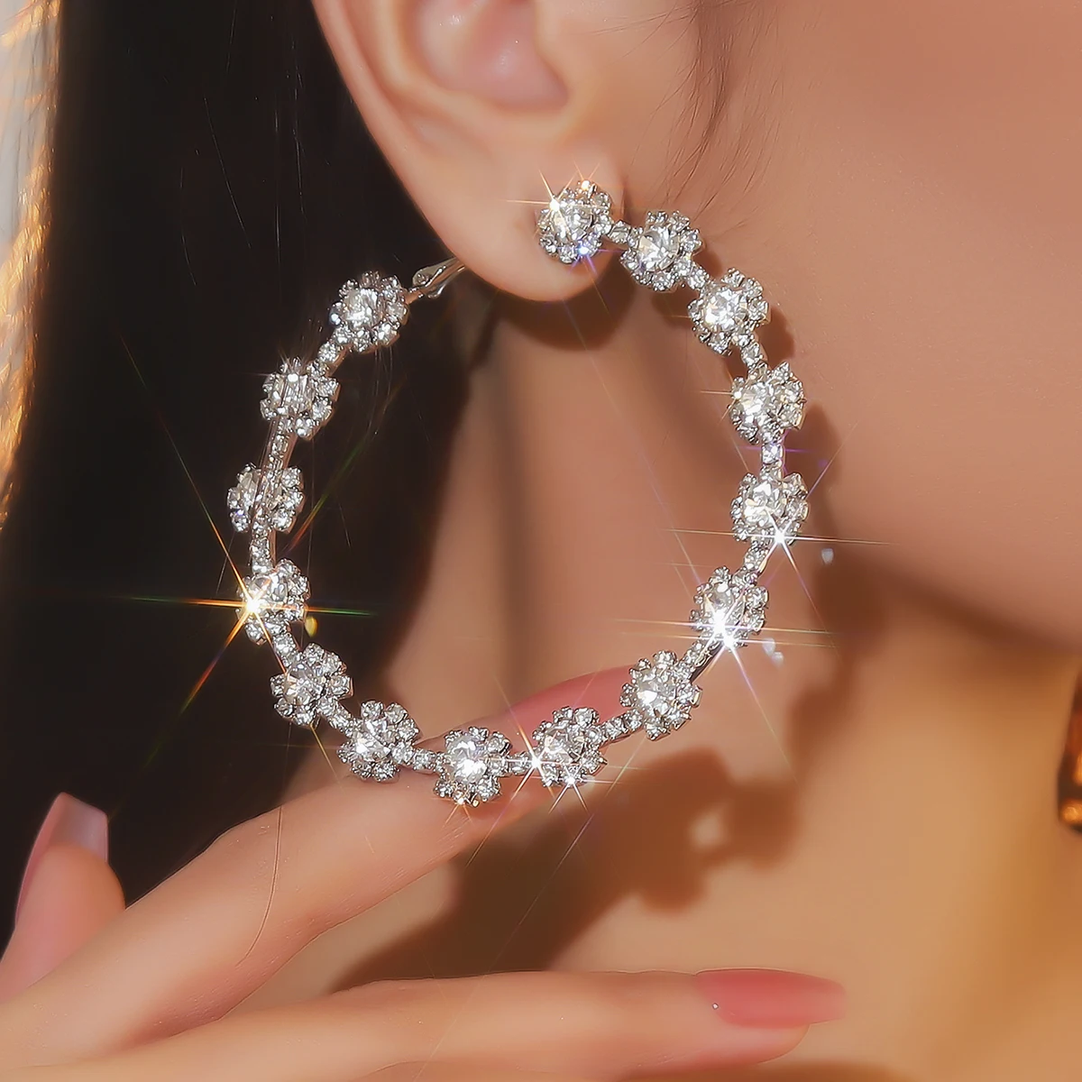 

Niche design high-level sense of micro-set zirconia circle earrings female fashion light luxury temperament versatile earrings