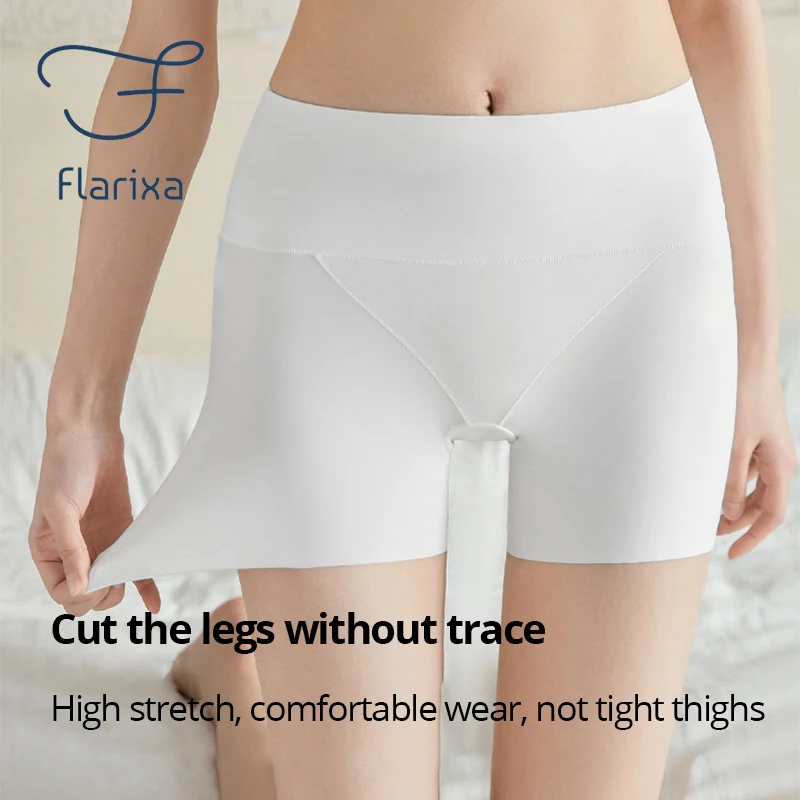 Flarixa High Waist Ice Silk Safety Pants Protective Shorts Under the Skirt Breathable Underpants Ladies Boxers Boyshort Panties