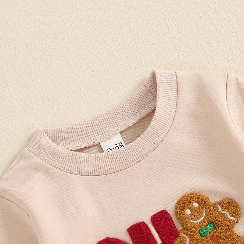 ma&baby 0-3Y Christmas Newborn Infant Toddler Baby Girl Boy Clothes Long Sleeve Gingerbread Man Embroidery Pullover Tops Costume