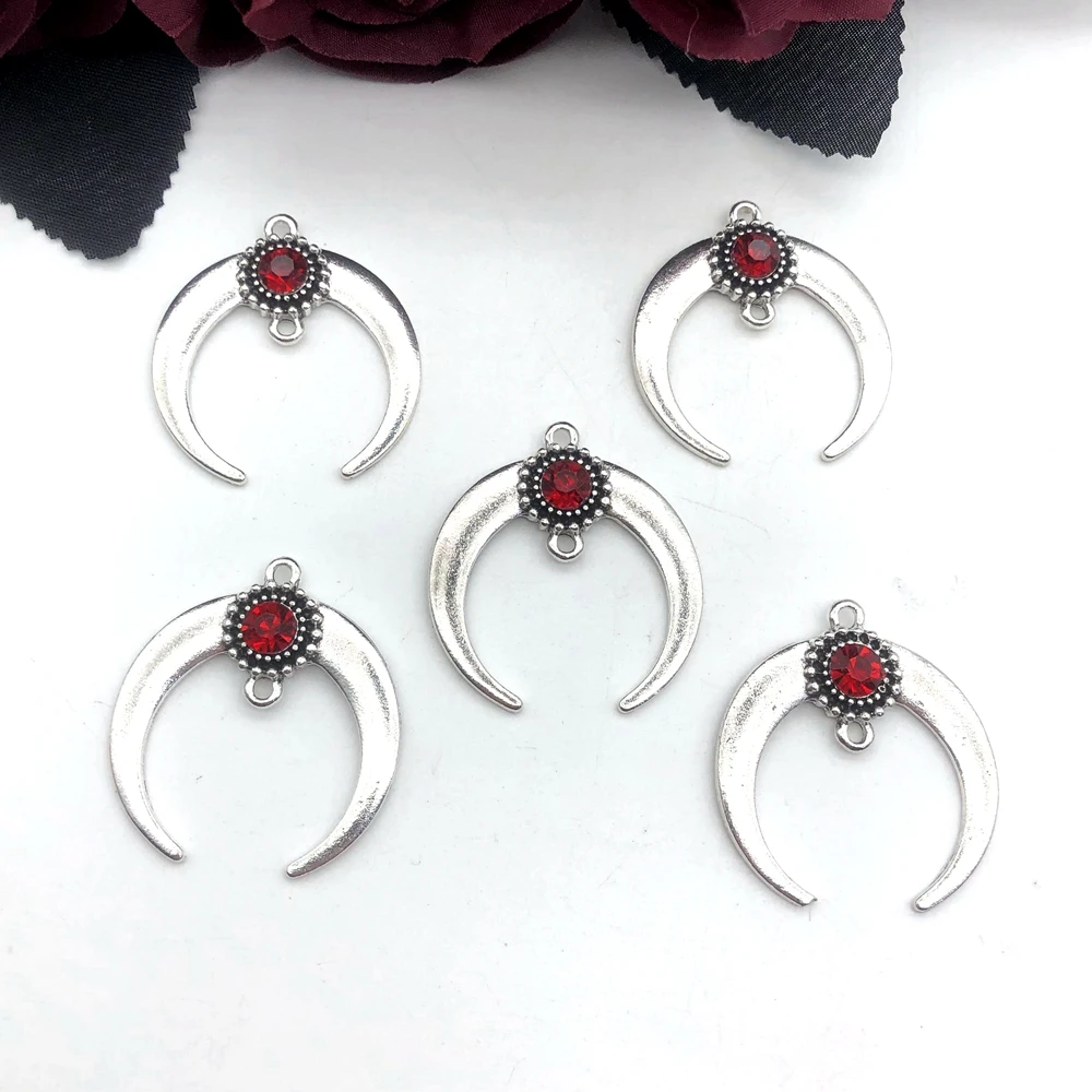 Moon Alloy Crystal Gemstone Set: DIY Jewelry Making Pendants, 35x32mm, 5 Pieces