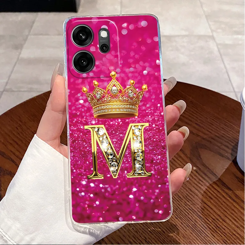 Fashion Crown Initial Letter Clear Soft TPU Phone Case Back Cover Housing