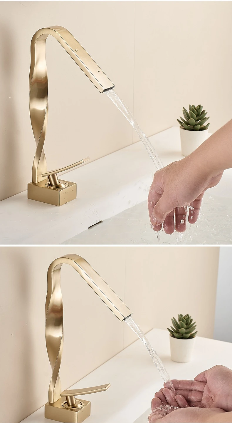 Waterfall Brass Single Hole Mixer Tap Creative Shape Basin Sink Faucet