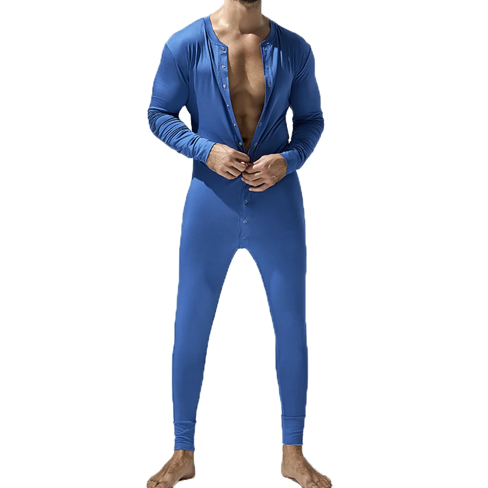 Men Undershirt Jumpsuits Leggings Long Sleeve Button Open Crotch Full Bodysuits Onesies Wrestling Singlet One-piece Leotard