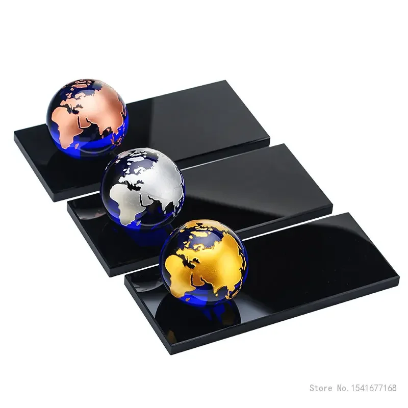 Customized Creative Crystal Trophy, Creative Simple Delicate Blue Earth Shape, Trophy, Gold, Silver, Bronze, Souvenir Award, 1Pc