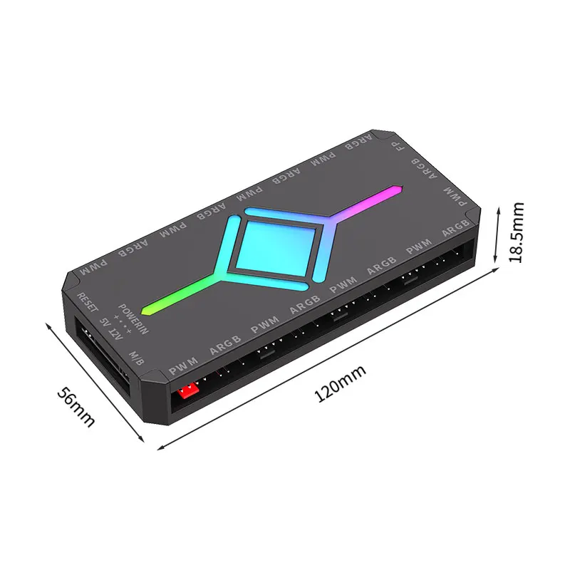 Enhanced ARGB Controller Fans with PWM Temperature Control & Remote - 9-Port Hub