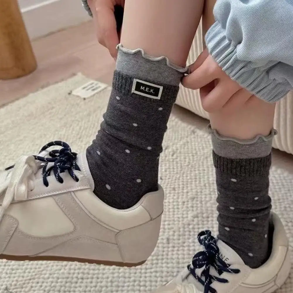 Women's Socks Dots Cute Frilly Wavy Edge Socks Breathable Casual Comfortable Soft Mid Tube Warm Sweat Absorbing Socks