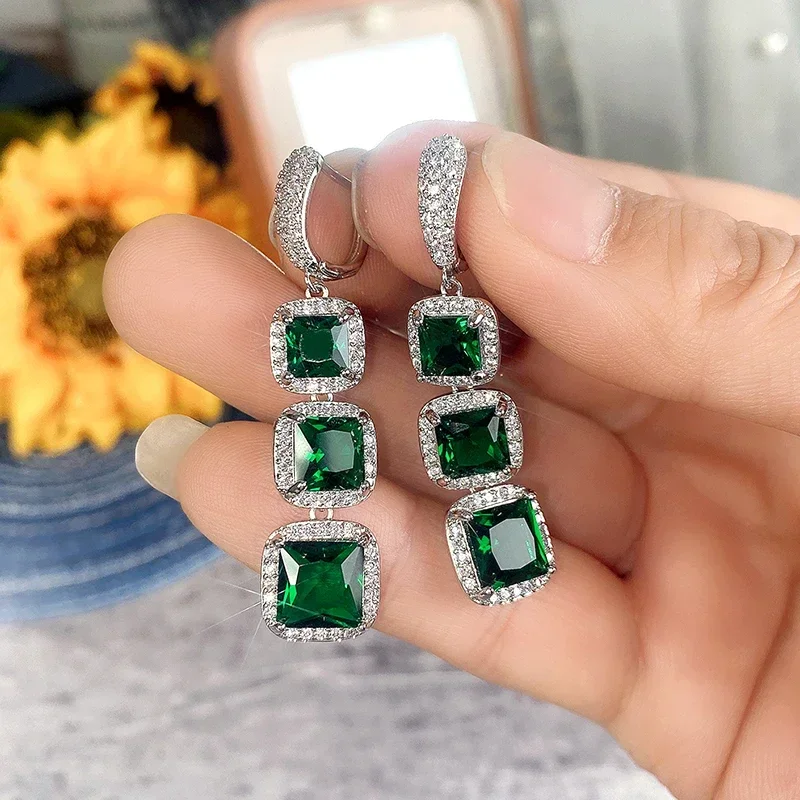 Huitan Tropfenohrringe mit glänzendem Prinzessinnen-Zirkonia für Damen, eleganter Stil für Hochzeit, Party, Jahrestag, Geschenk, Accessoires – Detail 21
