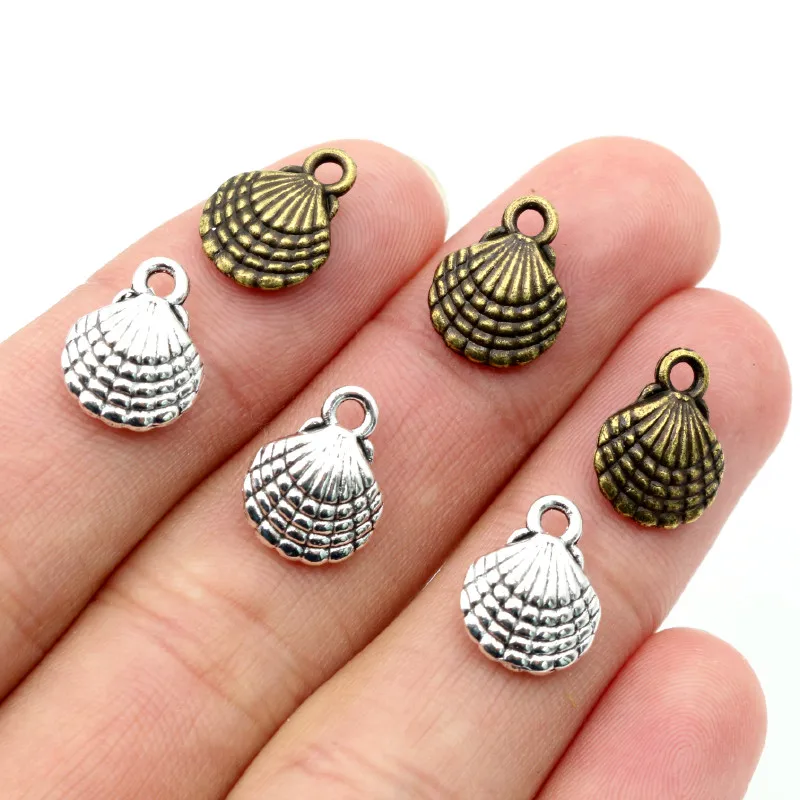20 Stück Charms doppelseitige Muschel 13x10mm Antikherstellung Anhänger passend, Vintage tibetische versilberte Bronze, DIY Armband Halskette