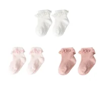 3pairs/lot Infant Girl Cute Lace Sock Ribbed Children's Non-slip Socks Solid Breathable Baby Girl Ankle Socks 0-5Y Kid Girl Sock 3