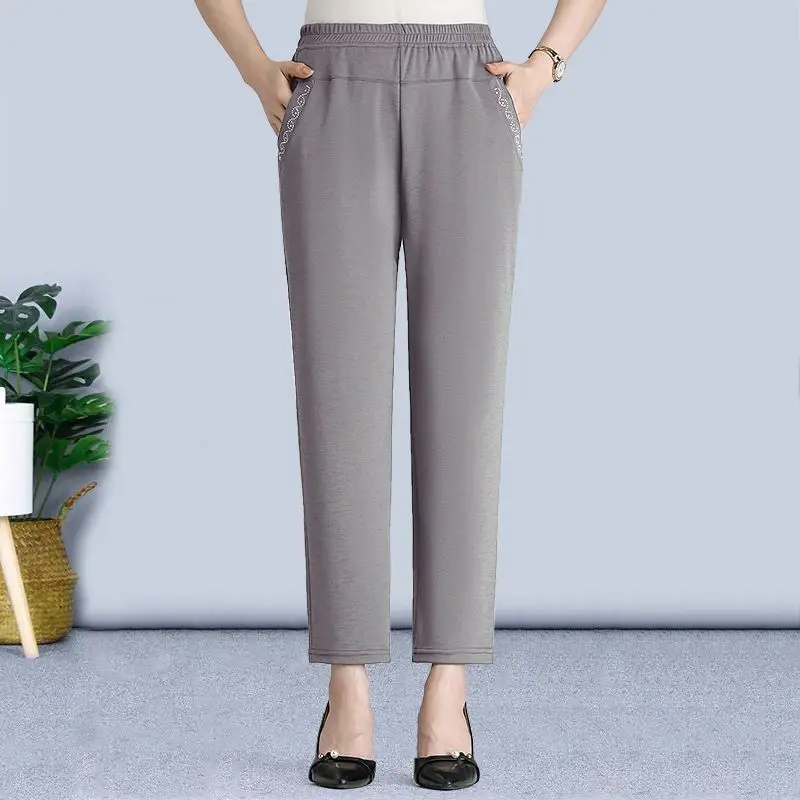 Summer Ice Shreds Elastic Force Diamonds Women New High Waist Straight Cylinder Casual Thin Style Affordable All-match Trousers