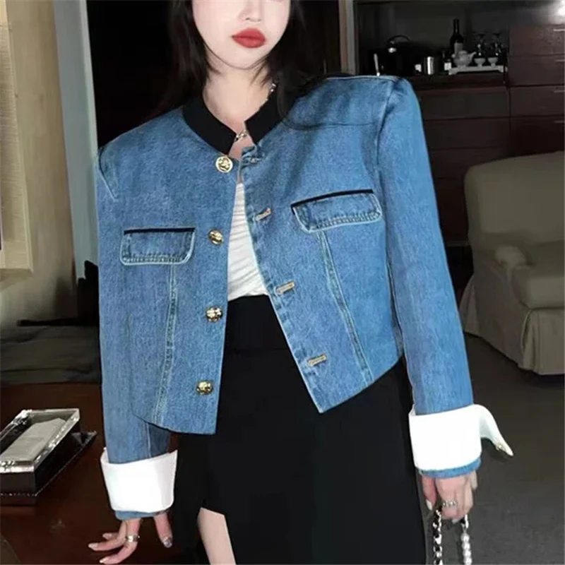 

Женская ковбойская куртка, сезон осень 2022, облегающая короткая джинсовая куртка, брендовые высококачественные джинсовые куртки, роскошный Повседневный джинсовый кардиган, Топ