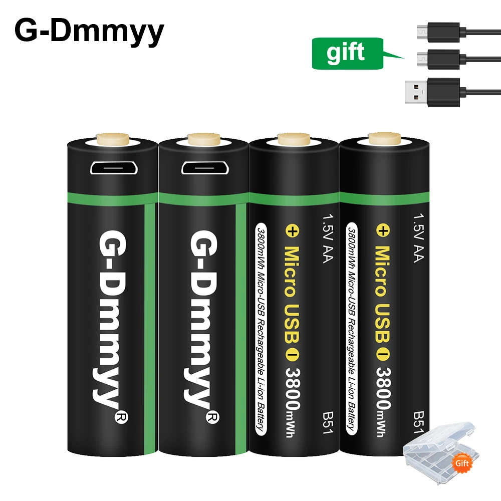 Новинка перезаряжаемый литий-ионный Аккумулятор AA USB 1 5 в батарея МВт/ч