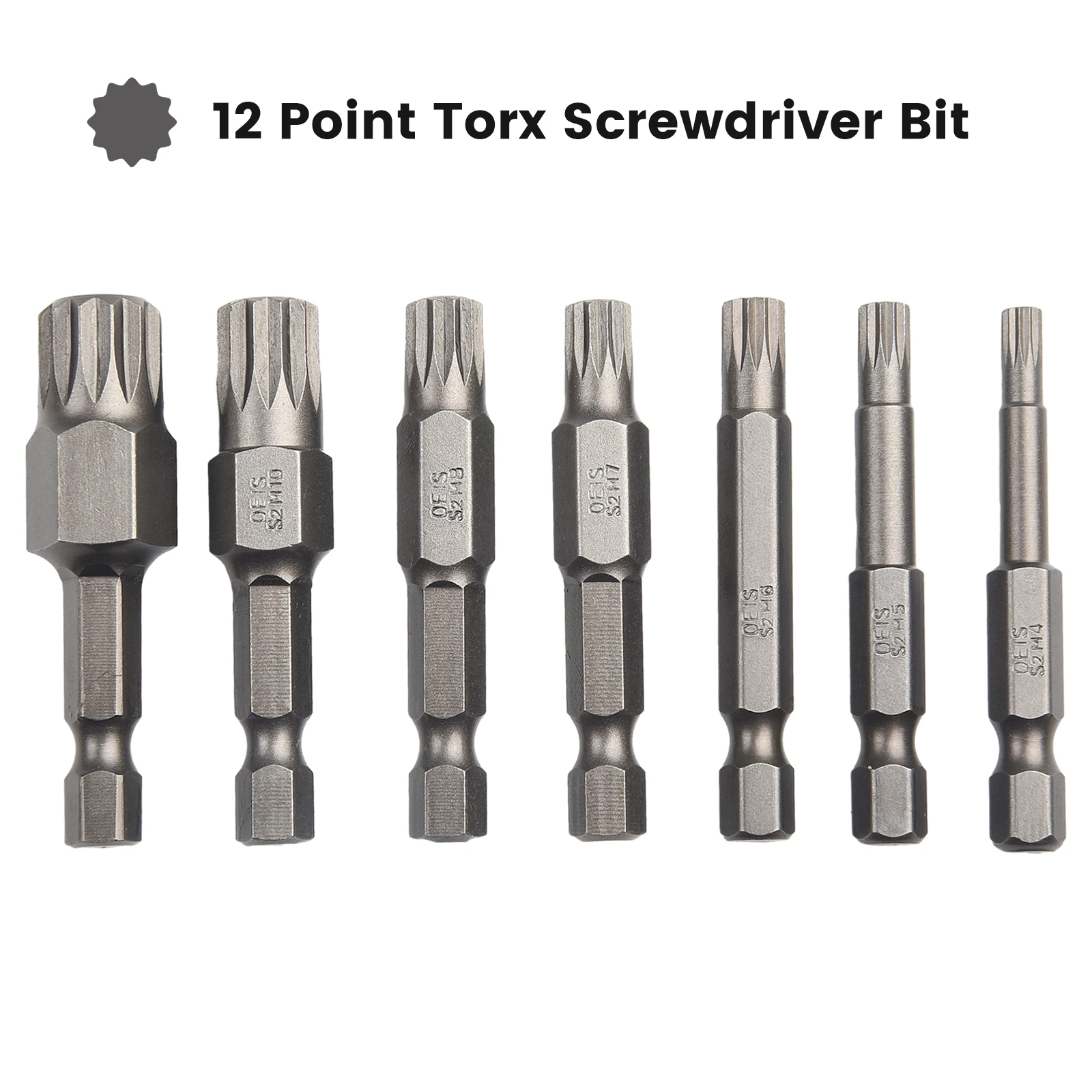 

7Pcs 1/4'' Hex Shank 12 Point Torx Screwdriver Bit 6.35mm Hex Shank Magnetic Impact Socket Bit 50mm M5 M6 M7 M8 M10 M 12
