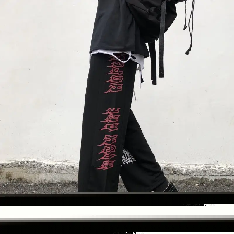 INS Wide Leg Pants Harajuku Style Creative Japanese Style Explosive Street Dark Cross Graffiti Straight Tube Wide Leg Guard Pant