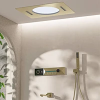 ระบบฝักบัวแบบติดเพดานสีเทากันเมทัล 4 ฟังก์ชั่น พร้อมตัวควบคุมอุณหภูมิแบบเทอร์โมสแตติกทองเหลืองในตัวและหน้าจอ LED สำหรับห้องน้ำ 2