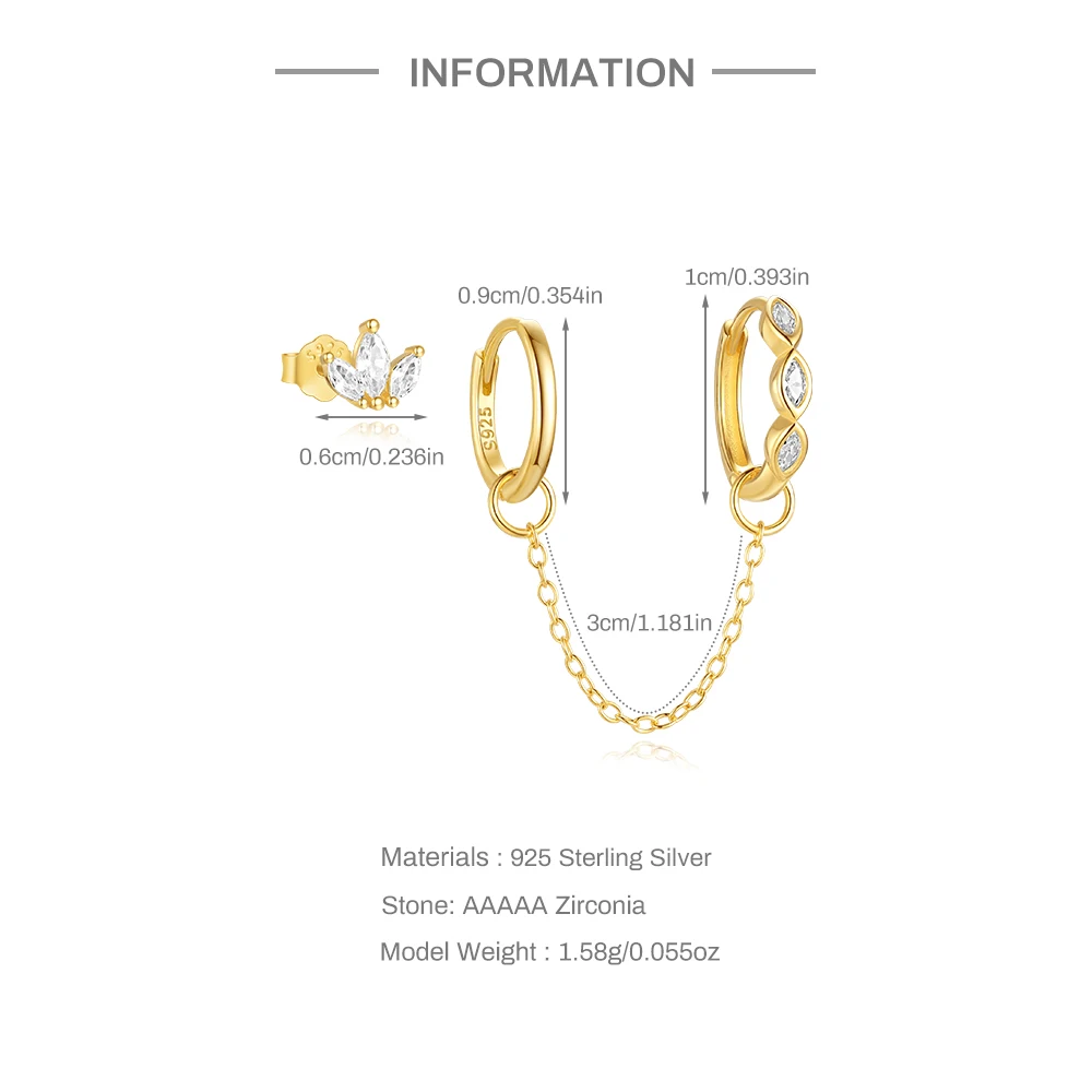 Aide 925 sterling silber 3 stücke set Creolen für frauen 18k vergoldet ohrring braut hochzeits feier pen dientes feiner schmuck – Detail 18