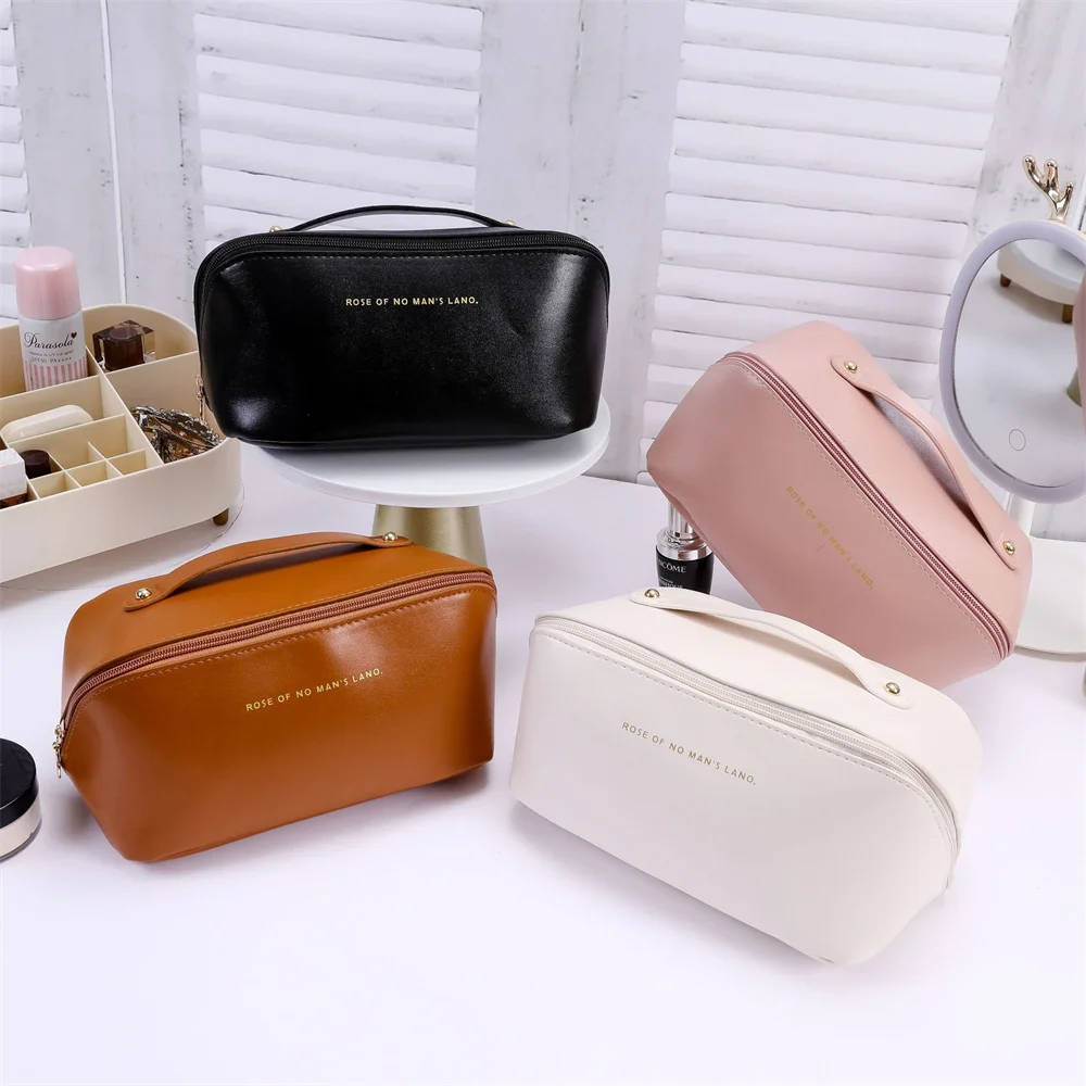 

Women Cosmetic Bag Plaid Toiletries Travel Storage Bag PU Leather Portable Waterproof Organizer Makeup Bag Organizer Makeup Box