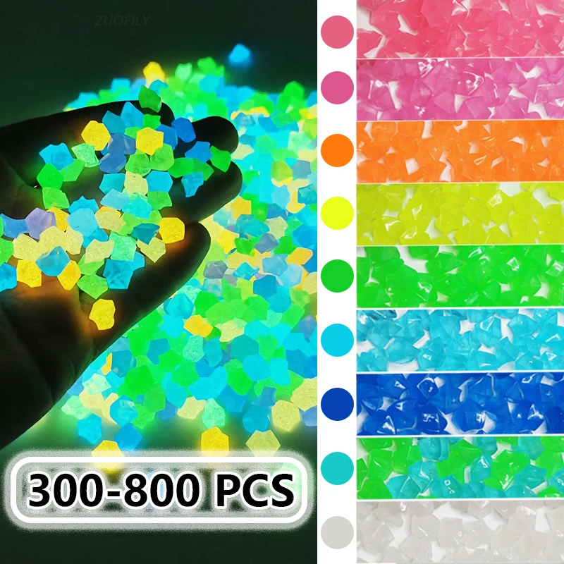 300/500/800 Pcs Garden Decoration Pebbles Luminous Stone Glow In Dark Decorative Pebbles Outdoor Fish Tank Aquarium Decoration