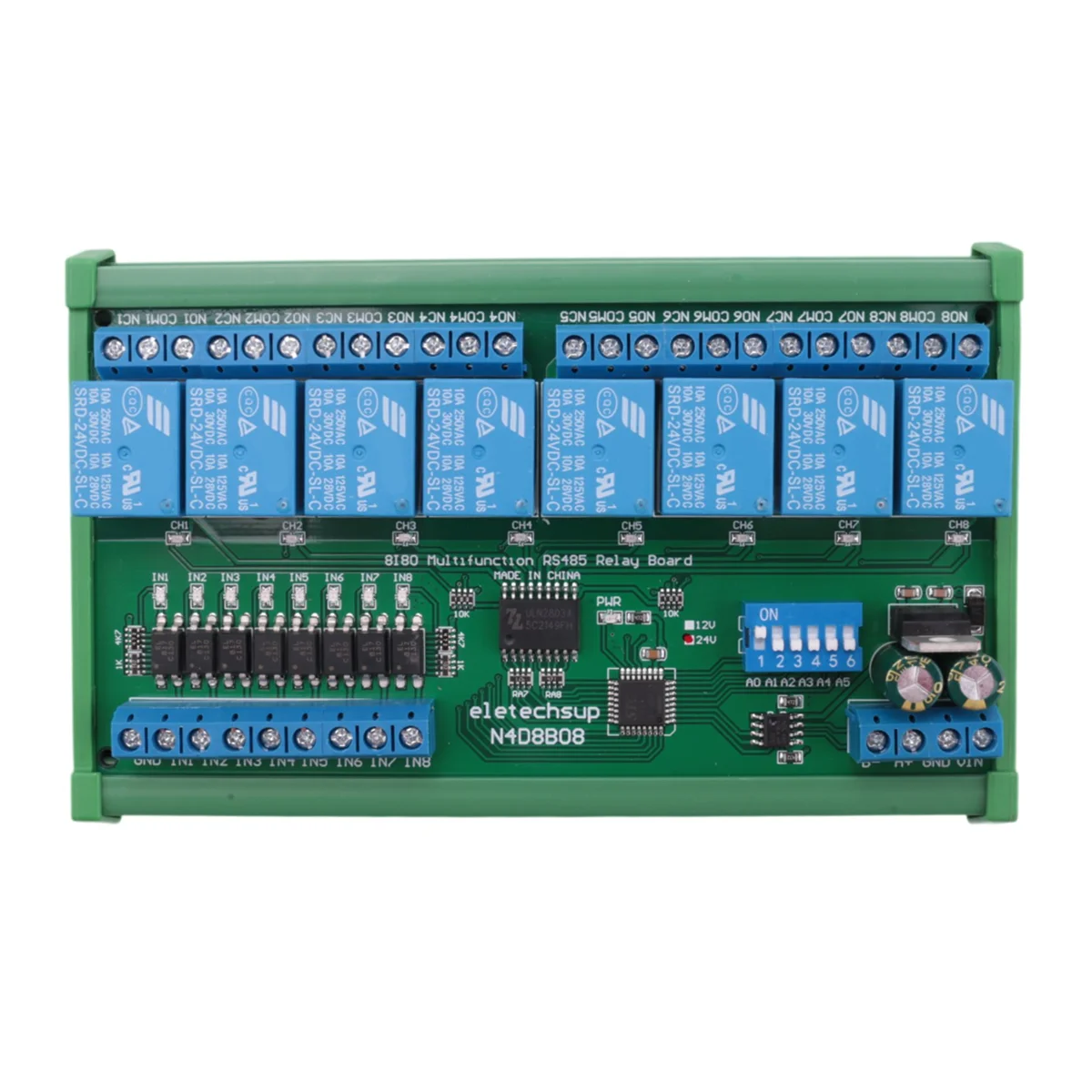 

Релейная плата Modbus RTU UART 24 В постоянного тока 8 каналов RS485, пульт дистанционного управления DIN35, рельсовая коробка для автоматического управления PLC