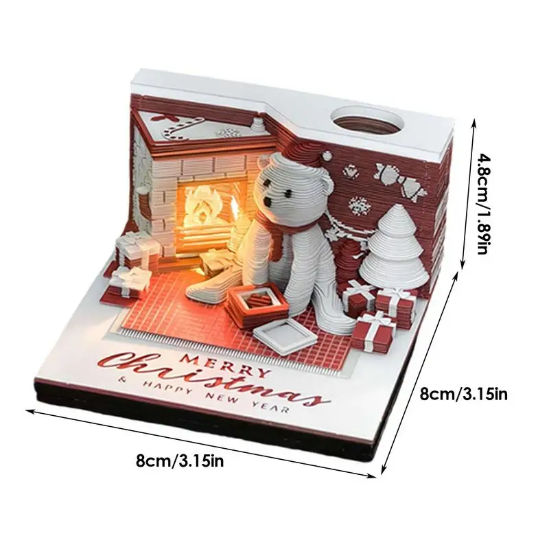 3D Art Calendar 2025 Desk Calendar Tear Away Calendar Paper Carving Art With LED Lights Christmas Bear 2025 Calendar Time Piece