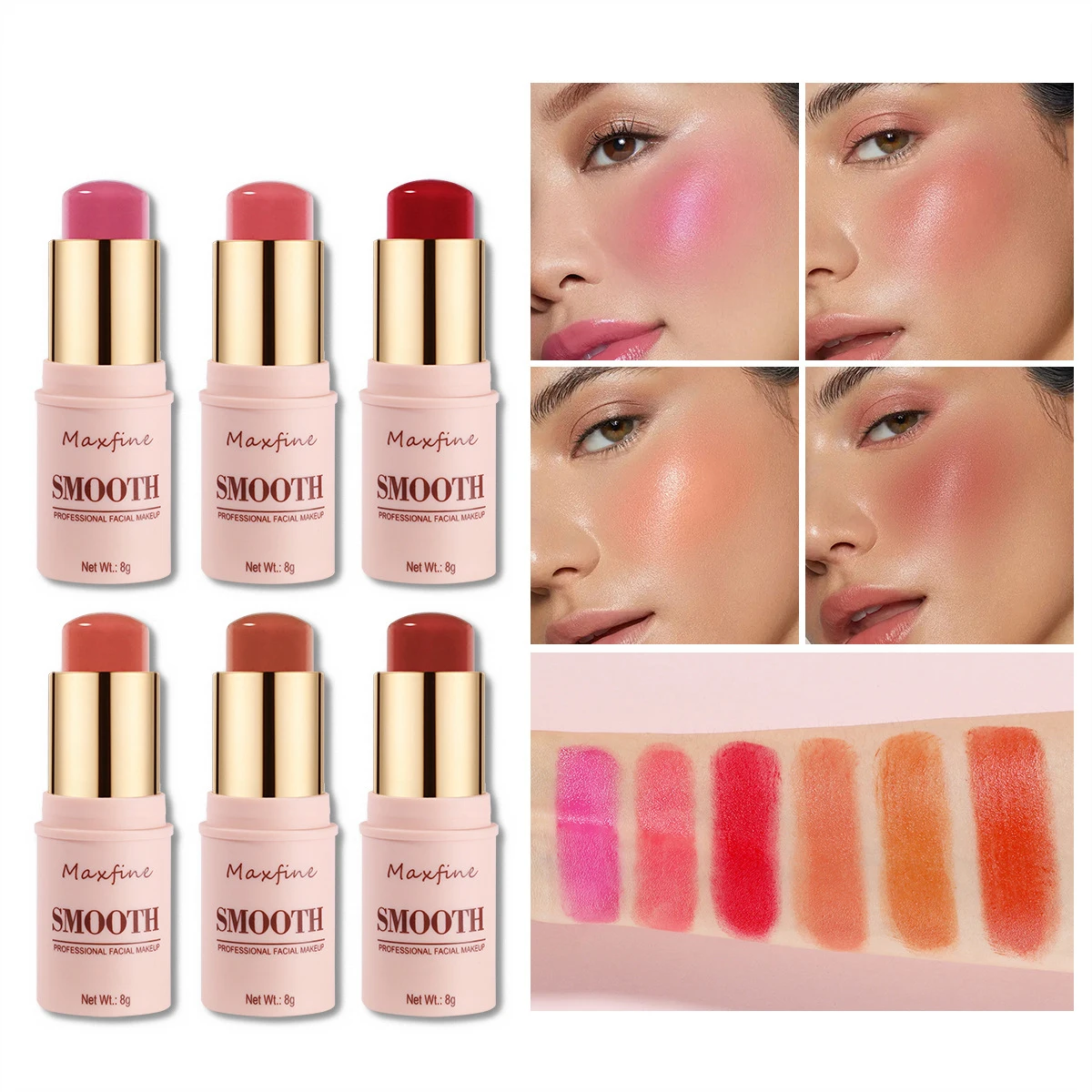 Blush Stick 3 in 1 Makeup Used on Lips Eyes Cheeks Smooth Naturally Saturated Long-lasting Waterproof Easy to Wear Matte