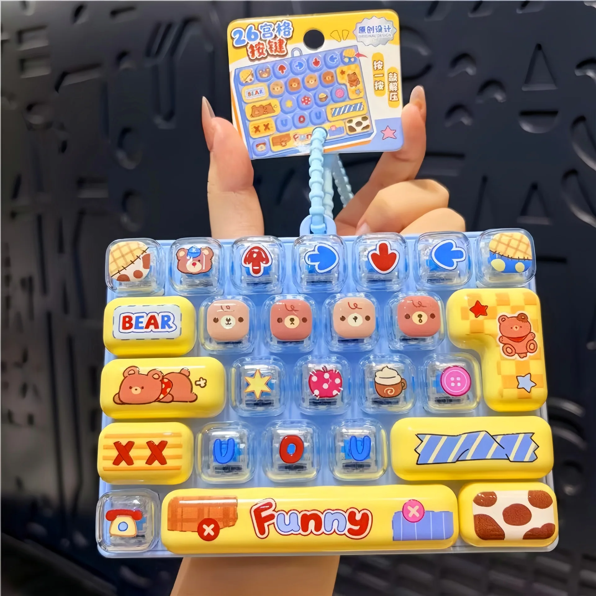 Candy Color Fidget Keycap Clicker Keychain Cute 26 Keys Stress Relief Keyboard Toy Bag Pendant Cartoon Fidget Key Ring