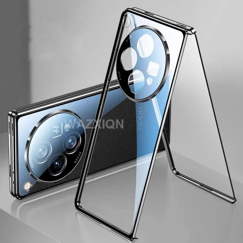 For OnePlus Open Case Magnetic Metal Bumper Aluminum 360 Full Tempered Glass Phone Cover For Oppo Find N3 Lens Protector