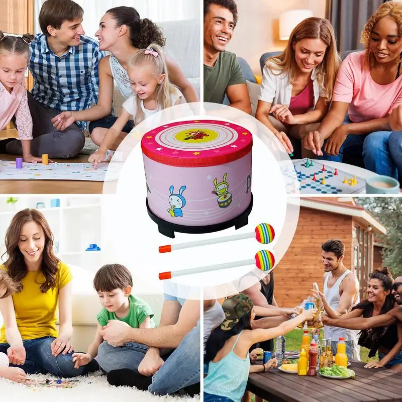 Children's Hand Drumming Child Musical Toy Hand Drum Educational Musical Toy With Wood Stick For Performances Parties Festivals