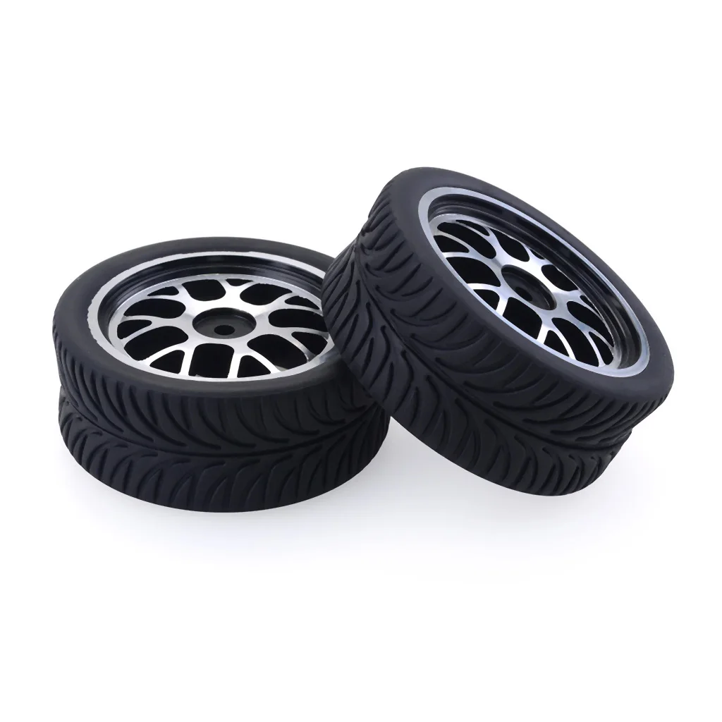 

hobbysoul 4pcs New RC 1:10 On Road flat car Tires Soft & Alloy Aluminum wheels Rims Hex 12mm