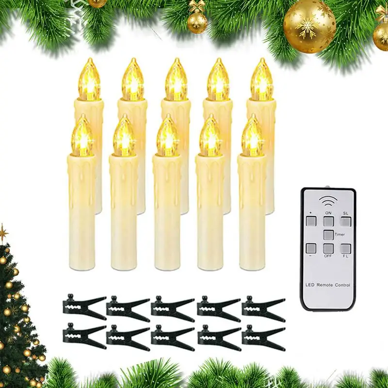 10 pcs LED Candles With Remote Battery Operated Fake Candles Flameless Flickering Candle Sticks With 7 Key Remote And Clip