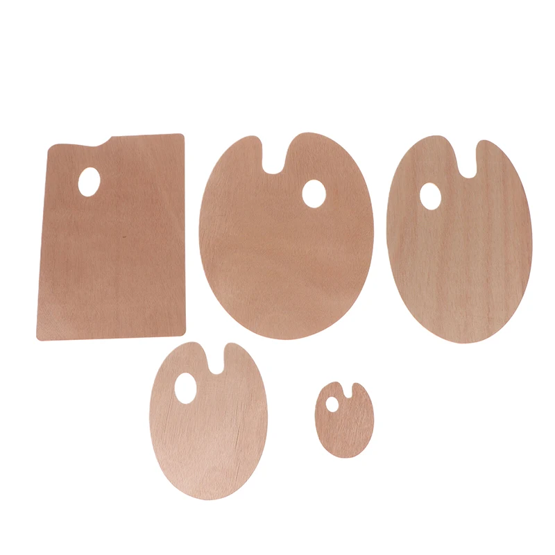 Wooden Paint Palette With Thumb Hole Watercolor Pallet Wood Painting Palette Color Mixing Oval Square Oil Paint Tray Palette 4