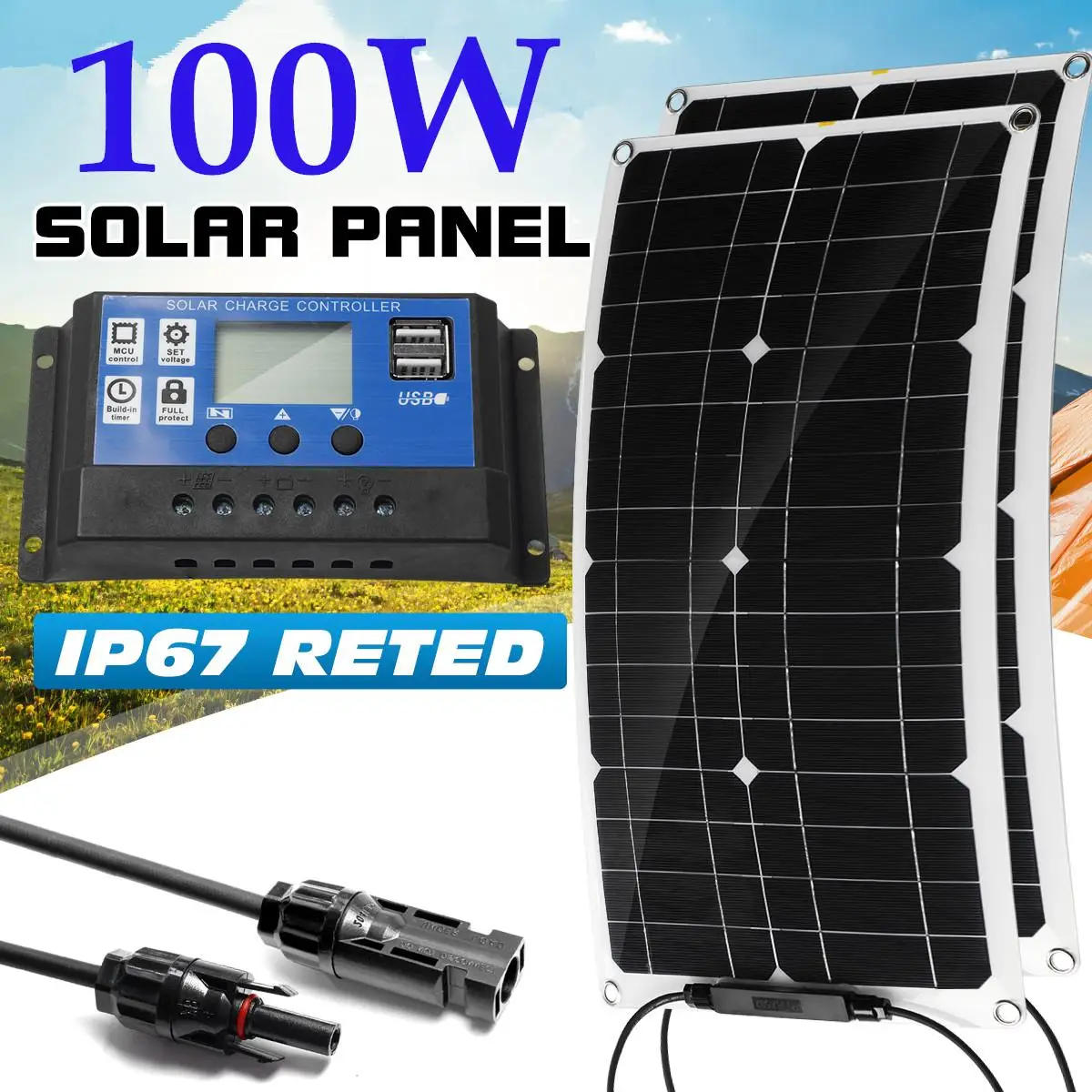 Flexible Portable Solar Panel 12V High Efficience Solar Battery Charger 100W Solar Phone Charger for Travel Camping Home Use