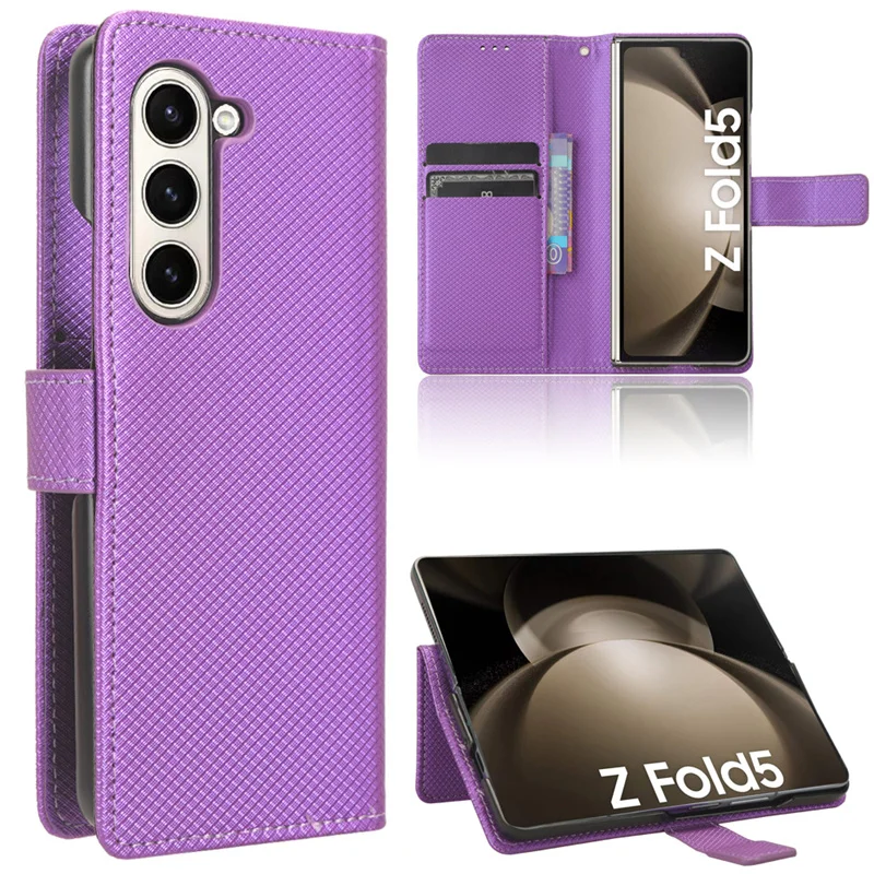 Simpatica Custodia In Stile Flip Book Per Samsung Galaxy Z Fold5 Custodia A Portafoglio Per Galaxy Z Fold 5 4 3 Tinta Unita Con Cordino