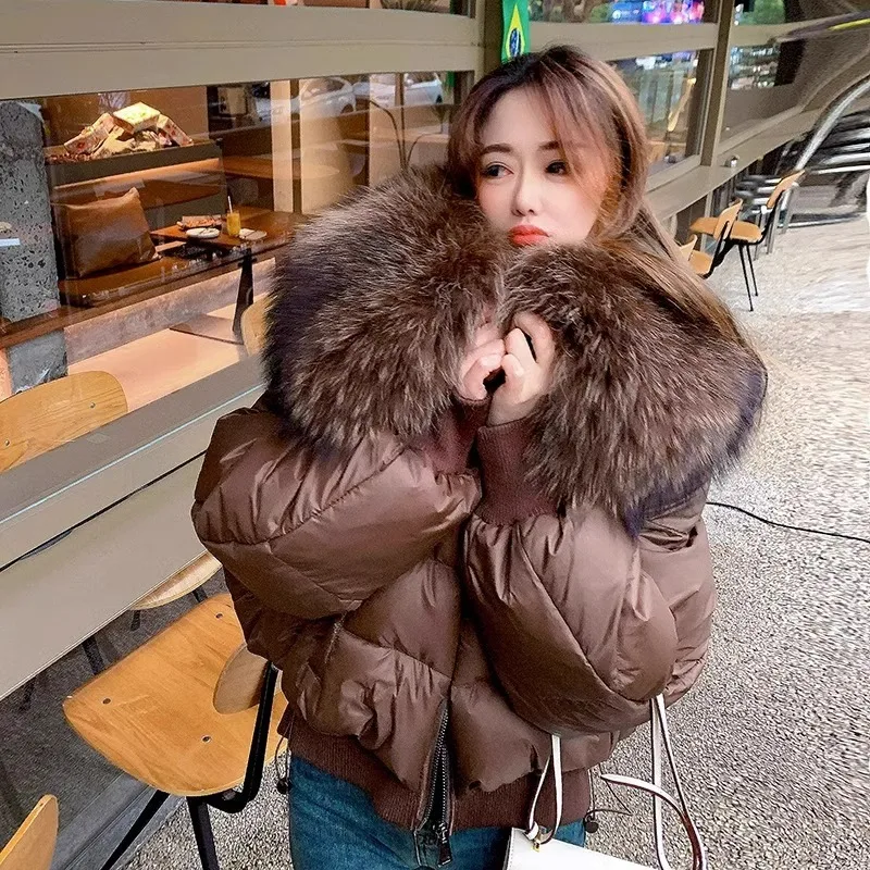 

Korea Fashion 2023 Winter New Light Luxury All-match Big Fur Collar Women's Long-Sleeved Bread European Version Down Jacket