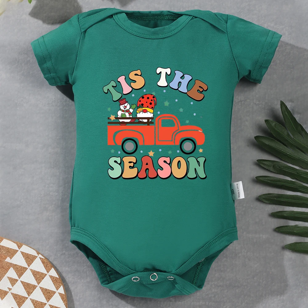 

Tis The Season Christmas Newborn Boy Bodysuits Green Cotton High Quality Baby Onesie Xmas Party Fashion Toddler Girl Clothes