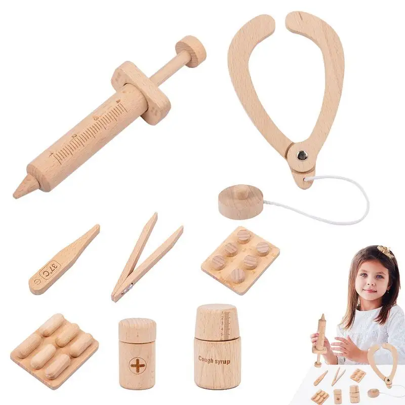 

Doctor Play Kit Wood Kids Pretending Play Doctor Play Toy Smooth Wooden Doctor Play Setfor Birthday Party And Christmas Princess