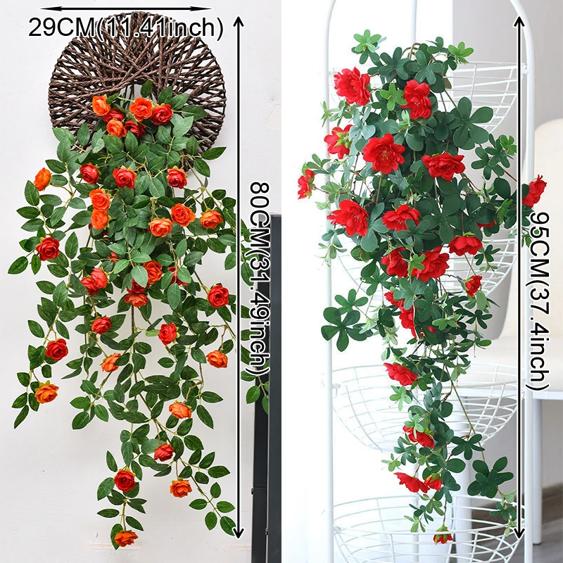 Artificial Rose Vine Bouquet - 80cm Decorative Hanging Rattan Accent for Home and Wedding Decor