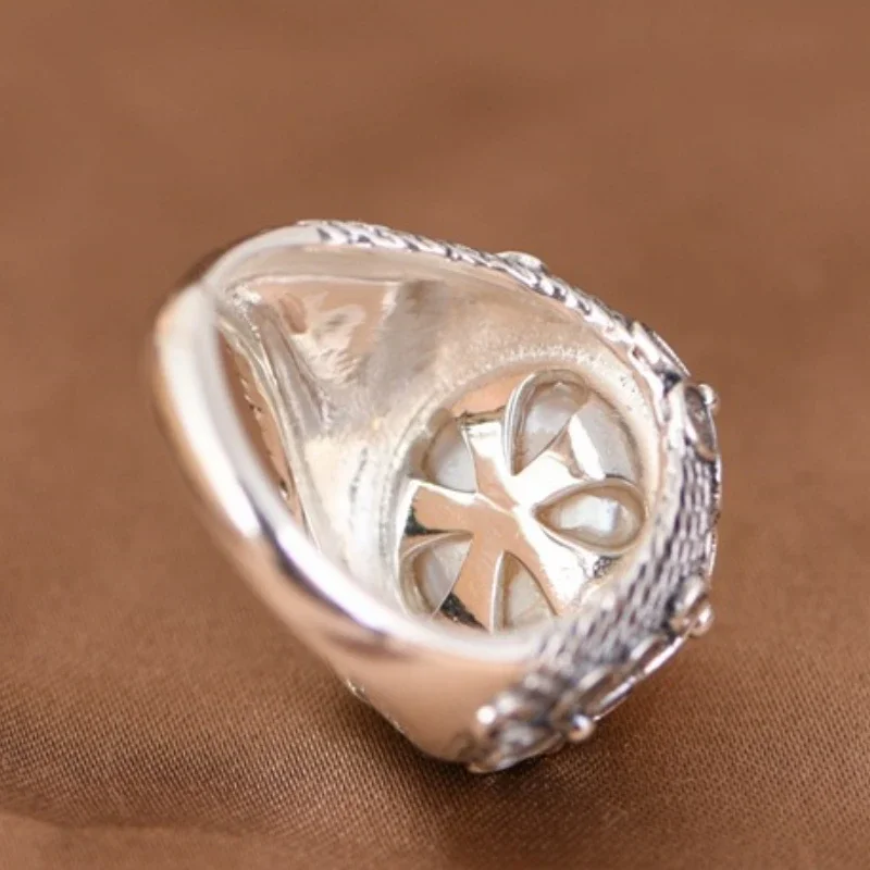 S925 sterling silver rings for Women New Fashion round freshwater pearl filigree butterfly flowers punk jewelry free shipping