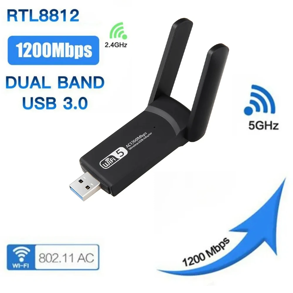 

1200Mbps USB3.0 WiFi Network Card Dual Band 2.4G 5Ghz Wireless WiFi Dongle Antenna USB Lan Ethernet Adapter Receiver For PC