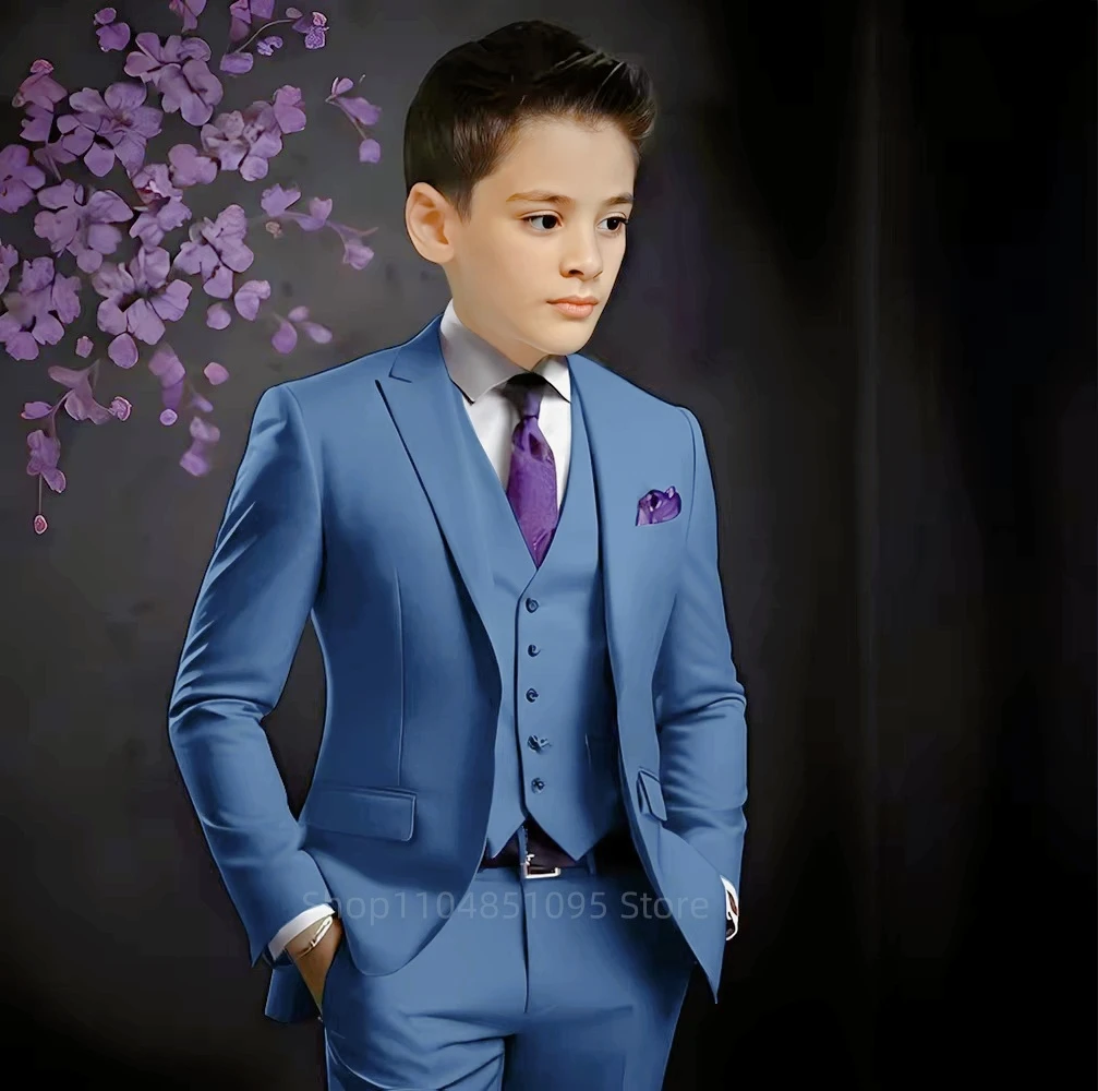 Classic Solid Paisley Suit for Boy 3-Piece Smart Casual Boy's Tuxedo Formal Outfit For Kids Blazer Vest And Pants Set For Party