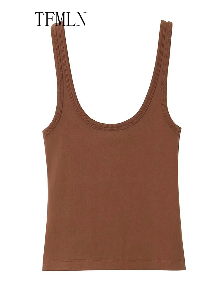TFMLN 2025 Summer Women Knitted Tank Tops Fashion Square Collar Sleeveless Causal Slim Shirts Simple High Street Girls Tops