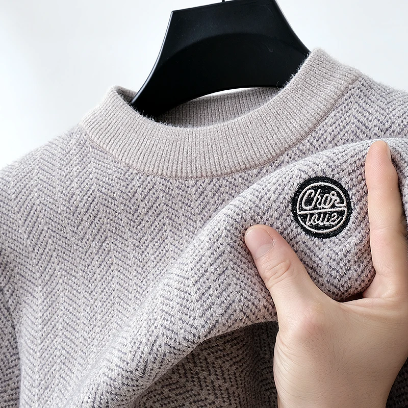 

Light Luxury Autumn Men's Fashion Round Neck Pullover Solid Color Printed Business Casual Designer Long Sleeve Sweater Top M-4XL