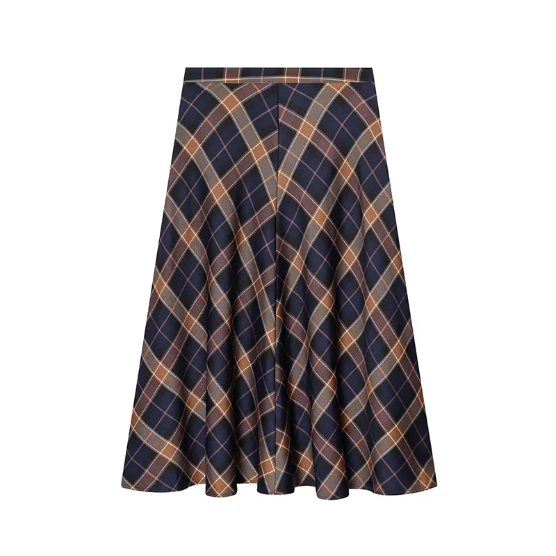 Check Printed High Waist Skirt Women's Spring Autumn Long Skirt Casual Hem Ruffles Midi Skirts For Women 2026 New ﻿
