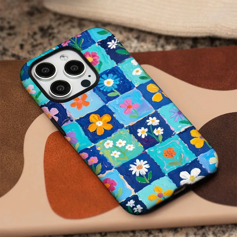 Vintage Blue Flower Phone Case - 2 in 1 Design